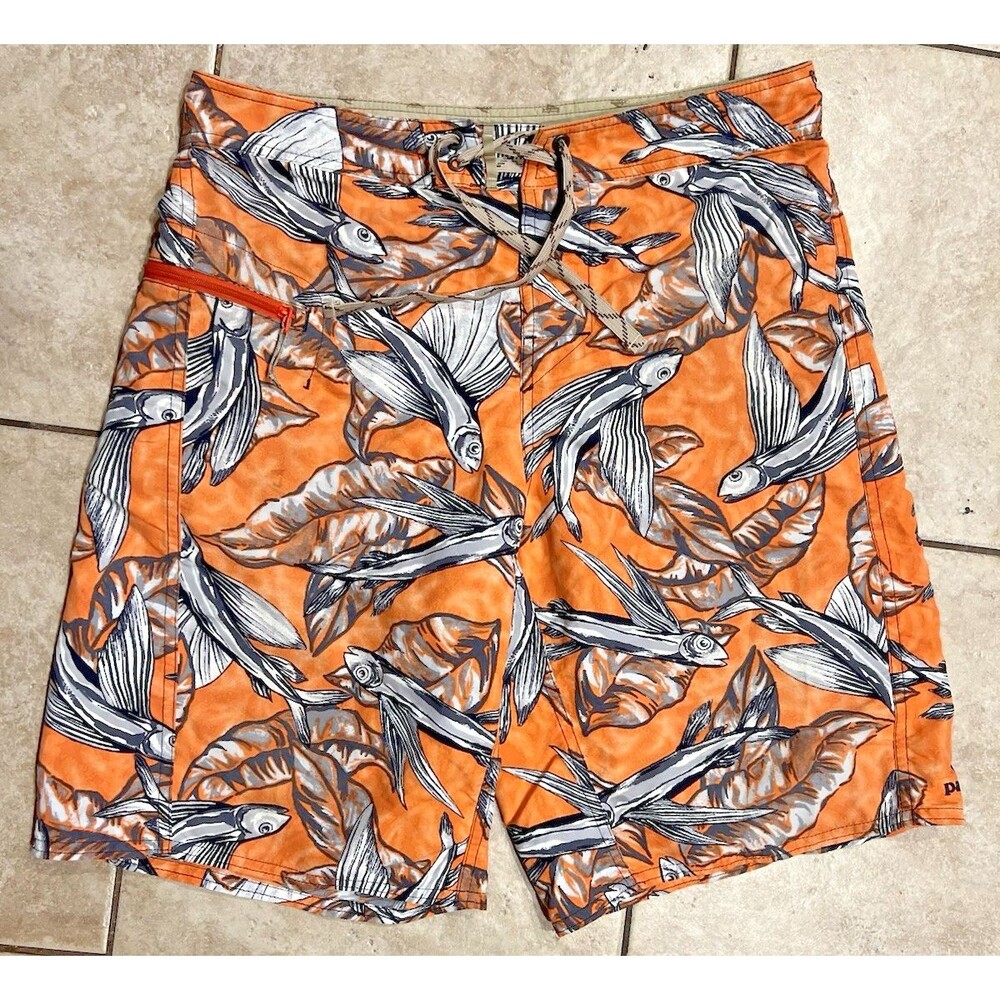 Patagonia Shorts Mens 30 Orange Fly Fish AOP Swim board trunks 86630SP16